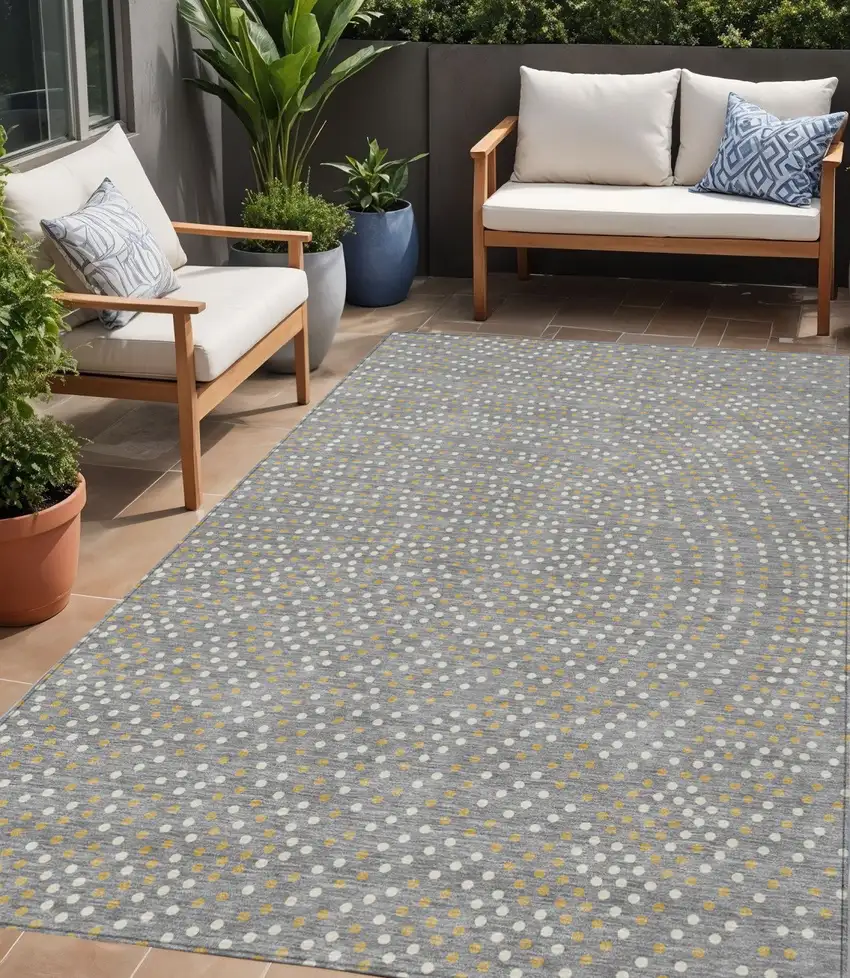 Gray Gold And Ivory Polka Dot Washable Indoor Outdoor Area Rug Photo 1