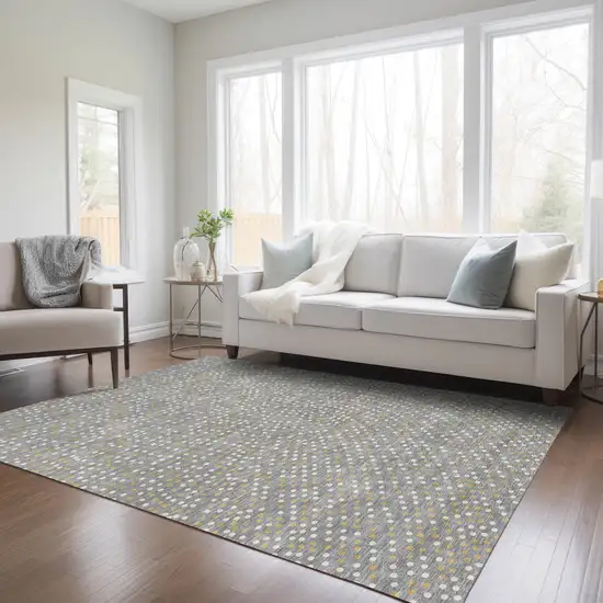 Gray Gold And Ivory Polka Dot Washable Indoor Outdoor Area Rug Photo 9
