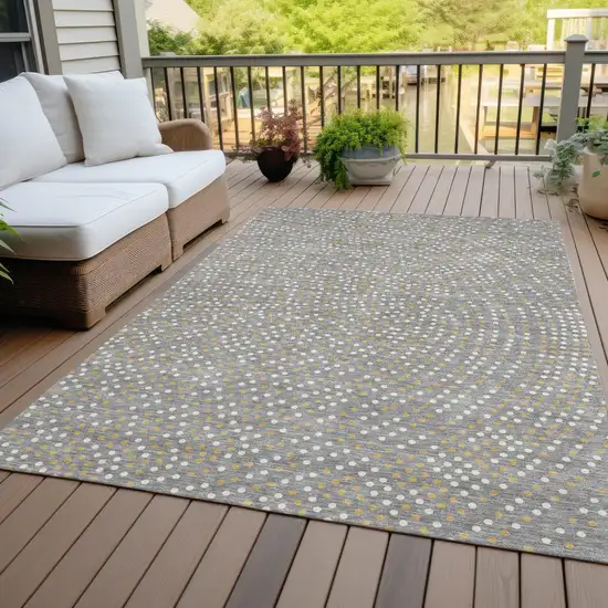Gray Gold And Ivory Polka Dot Washable Indoor Outdoor Area Rug Photo 9