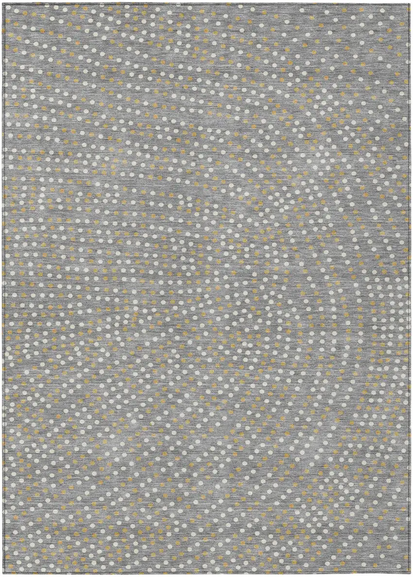 Gray Gold And Ivory Polka Dot Washable Indoor Outdoor Area Rug Photo 2
