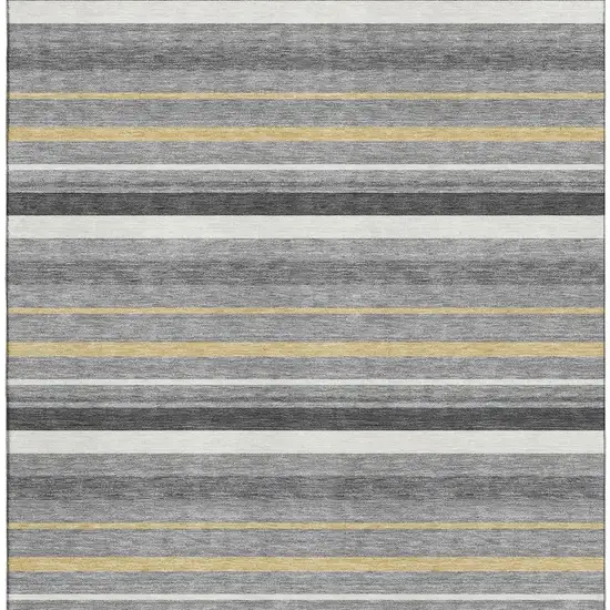 Gray Gold And Ivory Striped Washable Area Rug With UV Protection Photo 4