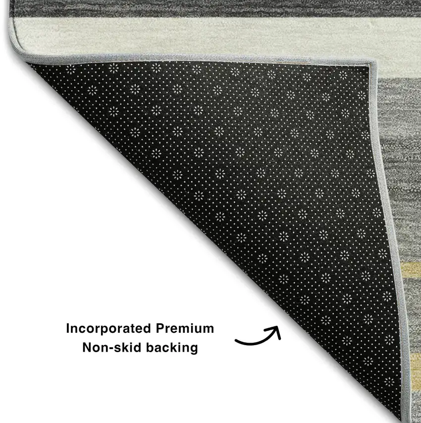 Gray Gold And Ivory Striped Washable Area Rug With UV Protection Photo 7