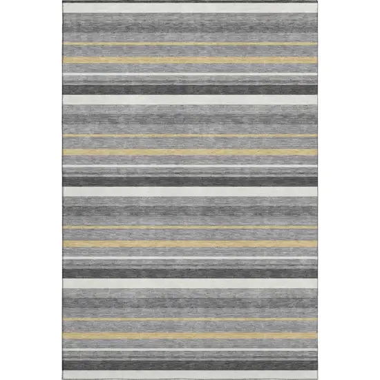 Gray Gold And Ivory Striped Washable Area Rug With UV Protection Photo 1