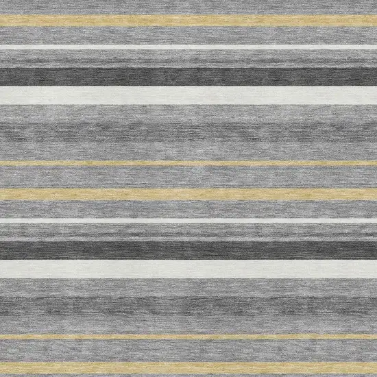 Gray Gold And Ivory Striped Washable Area Rug With UV Protection Photo 3