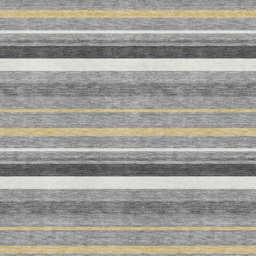 Gray Gold And Ivory Striped Washable Area Rug With UV Protection Photo 3