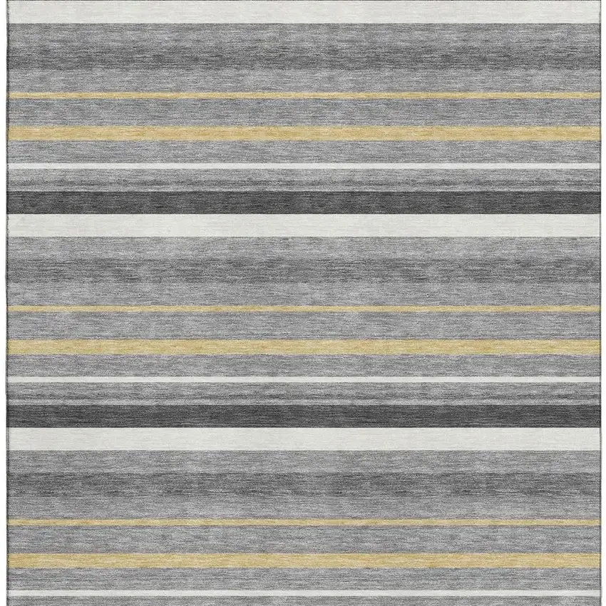 Gray Gold And Ivory Striped Washable Area Rug With UV Protection Photo 4