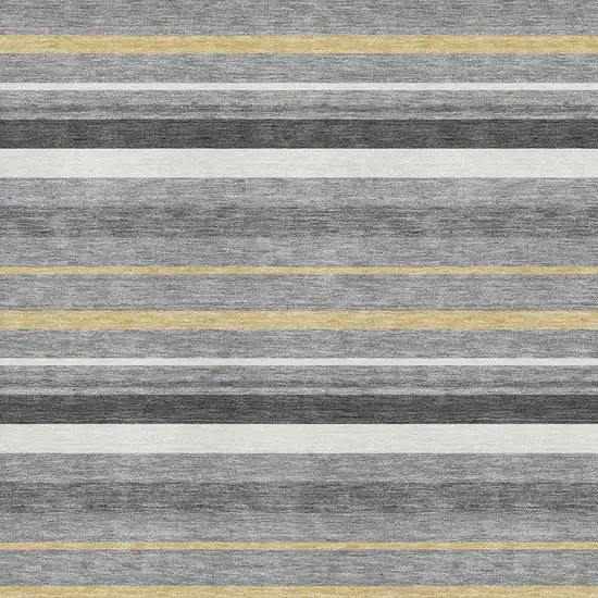 Gray Gold And Ivory Striped Washable Area Rug With UV Protection Photo 3