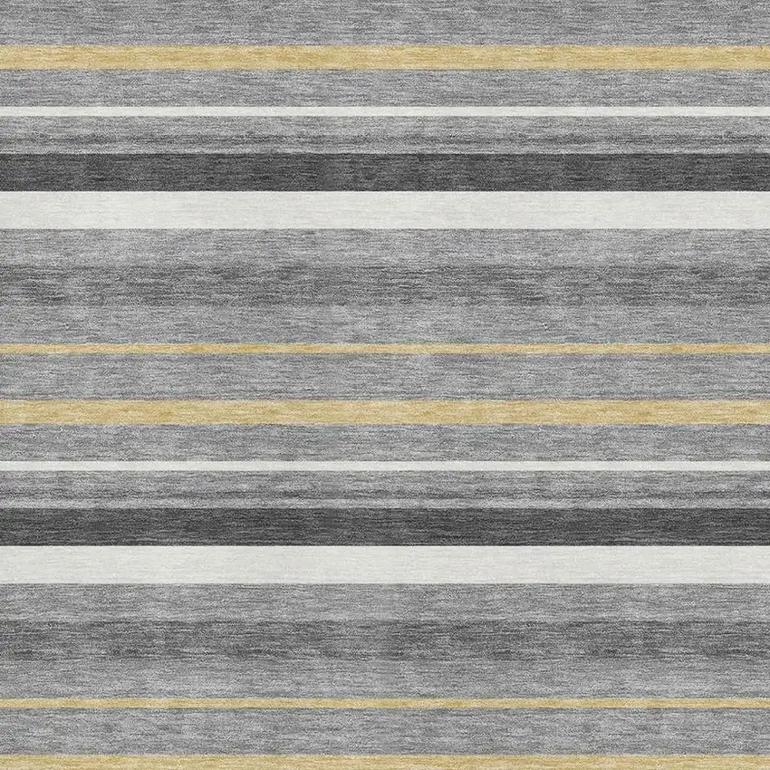 Gray Gold And Ivory Striped Washable Area Rug With UV Protection Photo 3