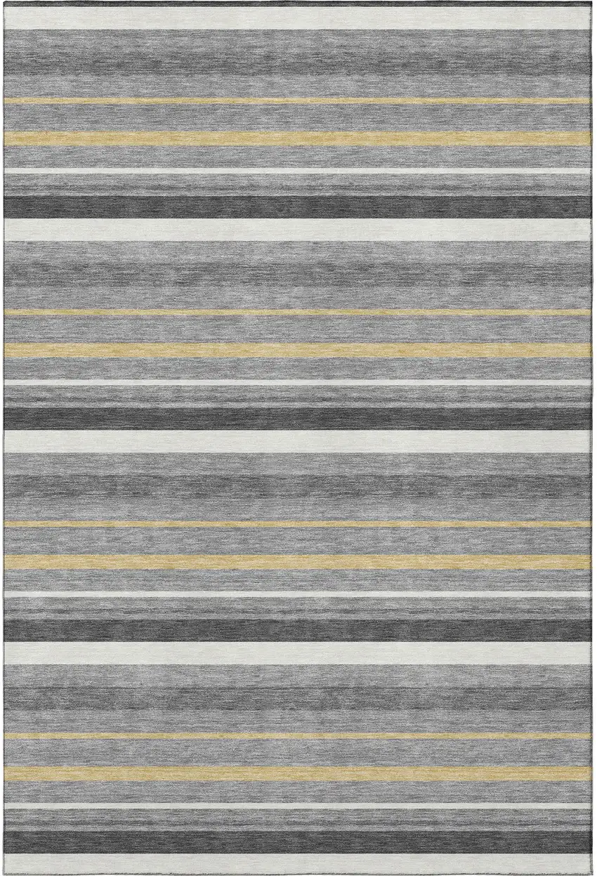 Gray Gold And Ivory Striped Washable Area Rug With UV Protection Photo 4
