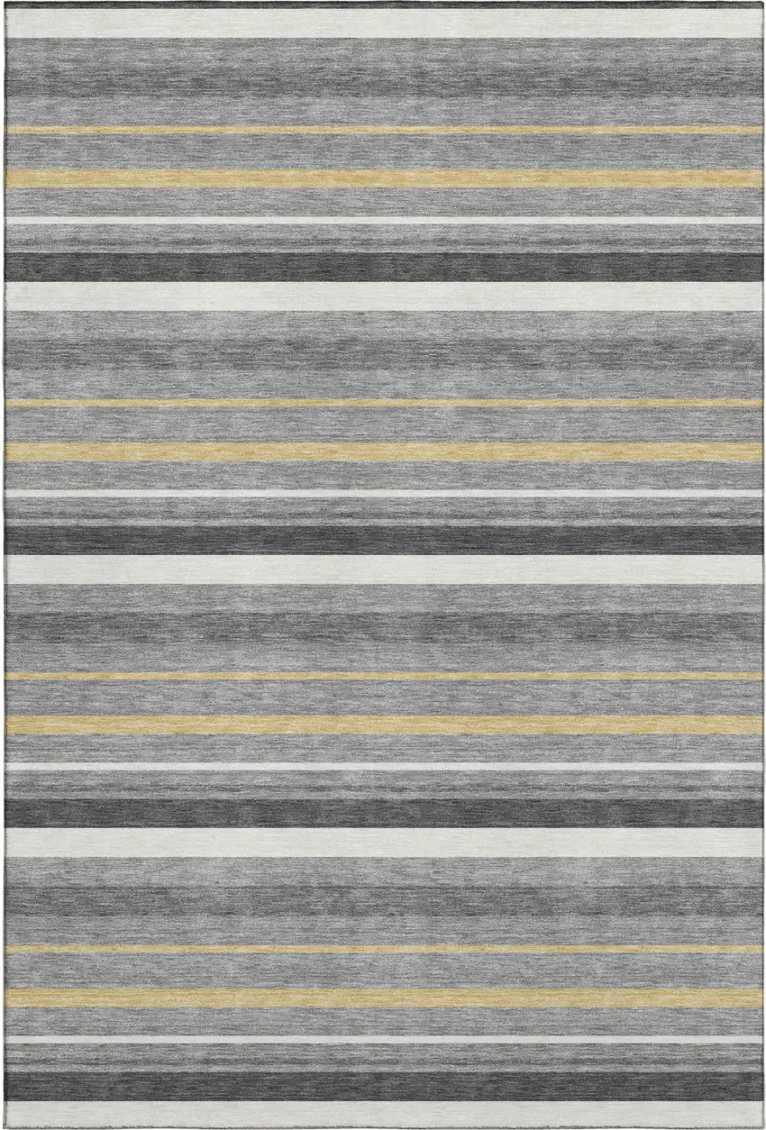 Gray Gold And Ivory Striped Washable Area Rug With UV Protection Photo 1