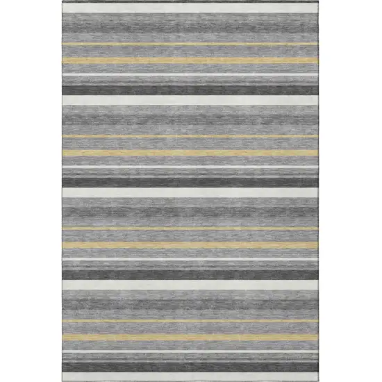 Gray Gold And Ivory Striped Washable Area Rug With UV Protection Photo 4