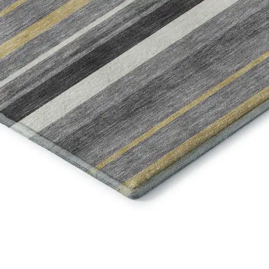 Gray Gold And Ivory Striped Washable Area Rug With UV Protection Photo 8