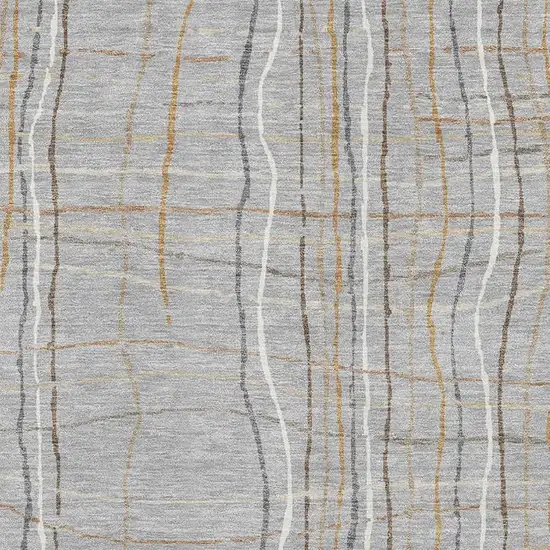 Gray Gold And Ivory Striped Washable Area Rug With UV Protection Photo 3