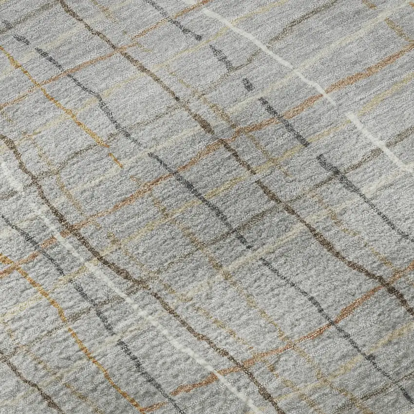 Gray Gold And Ivory Striped Washable Area Rug With UV Protection Photo 9