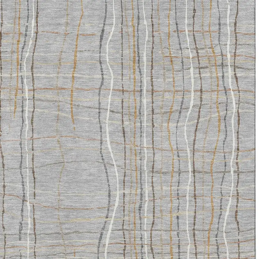 Gray Gold And Ivory Striped Washable Area Rug With UV Protection Photo 3