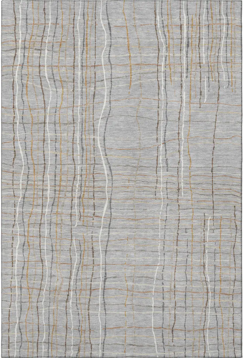 Gray Gold And Ivory Striped Washable Area Rug With UV Protection Photo 2