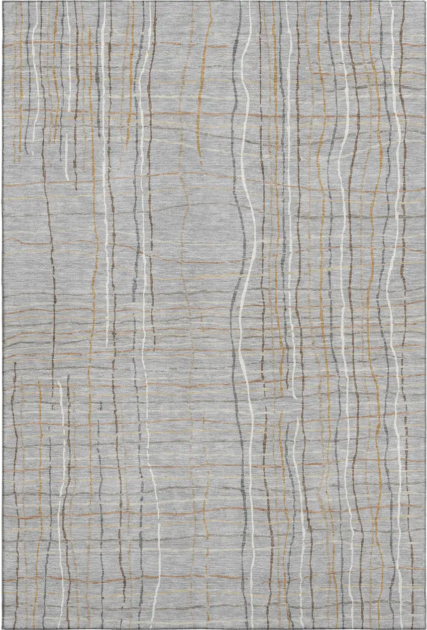 Gray Gold And Ivory Striped Washable Area Rug With UV Protection Photo 1