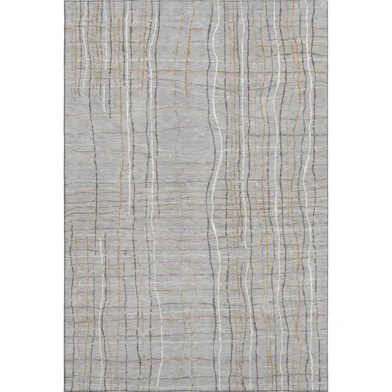 Gray Gold And Ivory Striped Washable Area Rug With UV Protection Photo 1