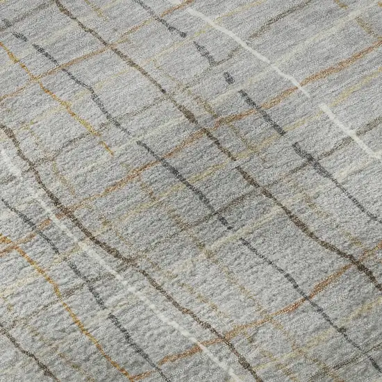 Gray Gold And Ivory Striped Washable Area Rug With UV Protection Photo 8