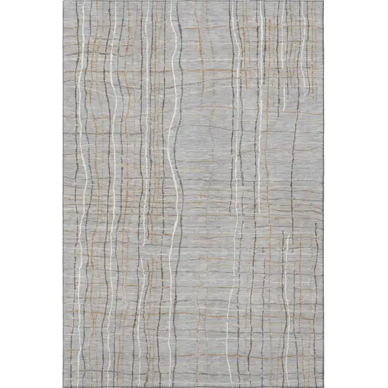 Gray Gold And Ivory Striped Washable Area Rug With UV Protection Photo 3