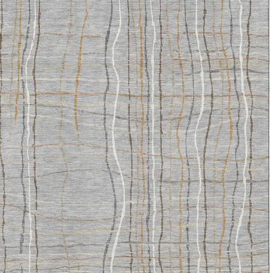 Gray Gold And Ivory Striped Washable Area Rug With UV Protection Photo 2
