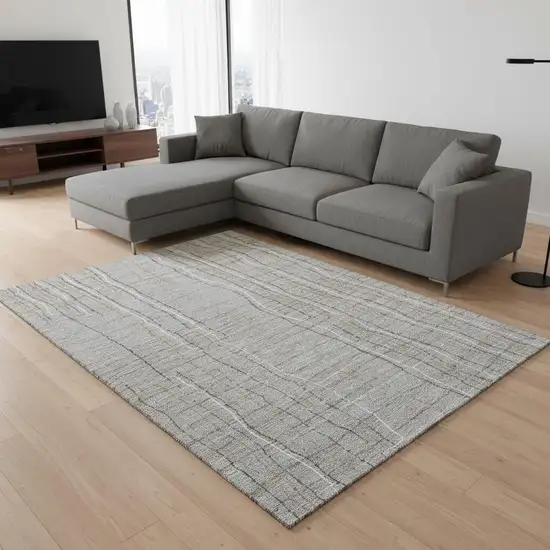 Gray Gold And Ivory Striped Washable Area Rug With UV Protection Photo 2