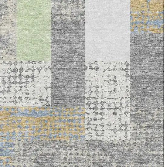 Gray Gold And Mint Green Geometric Washable Area Rug With UV Protection Photo 2