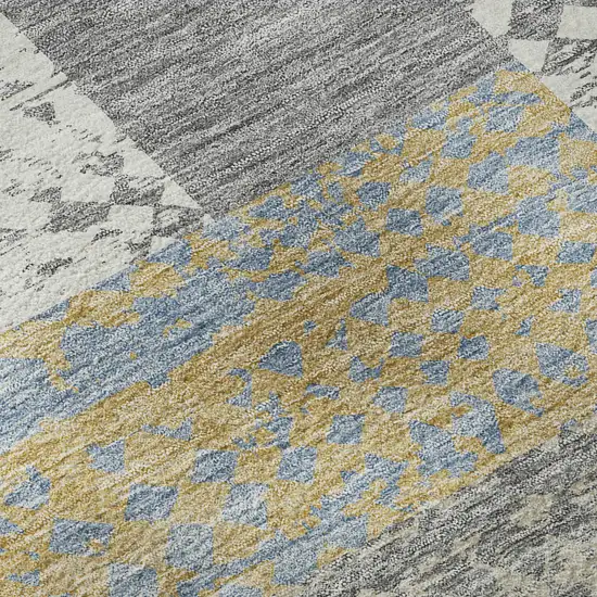 Gray Gold And Mint Green Geometric Washable Area Rug With UV Protection Photo 9