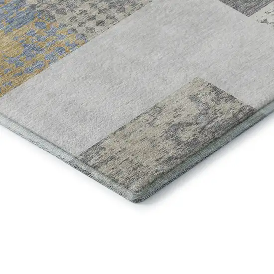 Gray Gold And Mint Green Geometric Washable Area Rug With UV Protection Photo 7