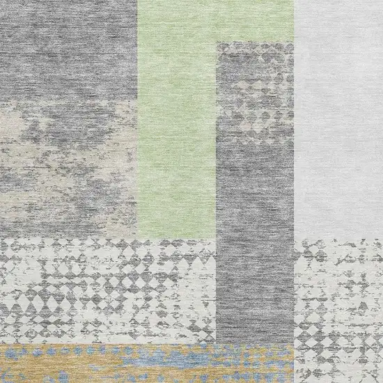Gray Gold And Mint Green Geometric Washable Area Rug With UV Protection Photo 2