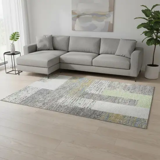 Gray Gold And Mint Green Geometric Washable Area Rug With UV Protection Photo 2