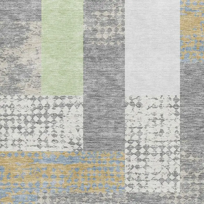 Gray Gold And Mint Green Geometric Washable Area Rug With UV Protection Photo 2