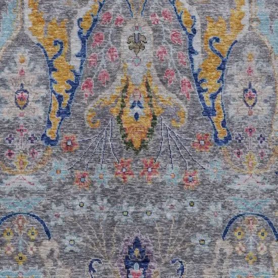 Gray Gold And Navy Blue Floral Washable Indoor Outdoor Area Rug Photo 7