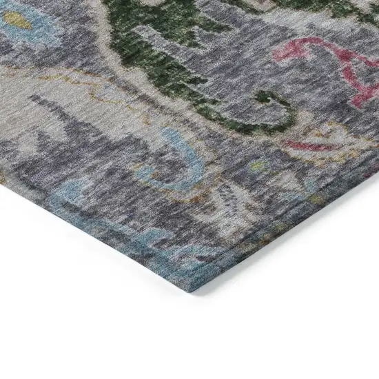 Gray Gold And Navy Blue Floral Washable Indoor Outdoor Area Rug Photo 9