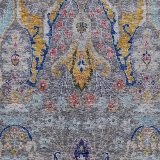 Gray Gold And Navy Blue Floral Washable Indoor Outdoor Area Rug Photo 4