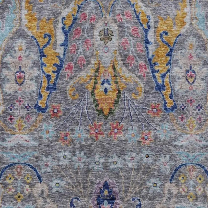 Gray Gold And Navy Blue Floral Washable Indoor Outdoor Area Rug Photo 4