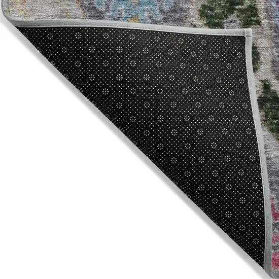 Gray Gold And Navy Blue Floral Washable Indoor Outdoor Area Rug Photo 8