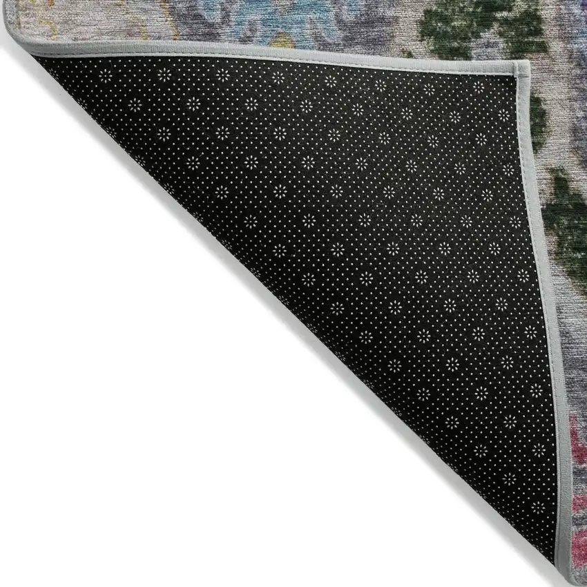 Gray Gold And Navy Blue Floral Washable Indoor Outdoor Area Rug Photo 8