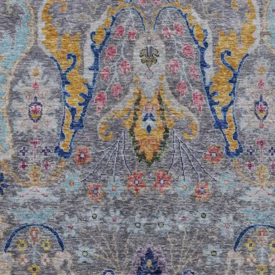 Gray Gold And Navy Blue Floral Washable Indoor Outdoor Area Rug Photo 4