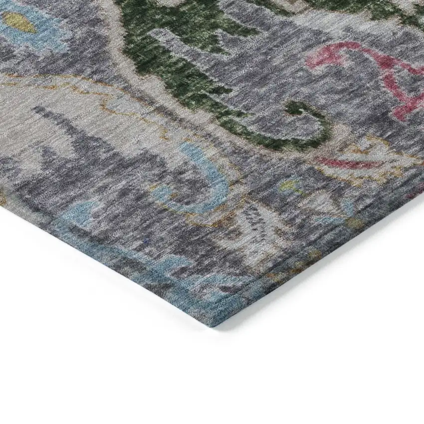 Gray Gold And Navy Blue Floral Washable Indoor Outdoor Area Rug Photo 9