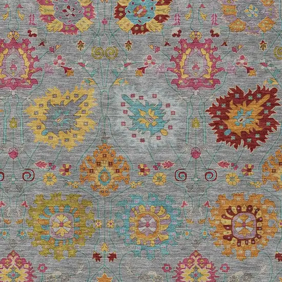 Gray Gold And Pink Damask Washable Indoor Outdoor Area Rug Photo 7