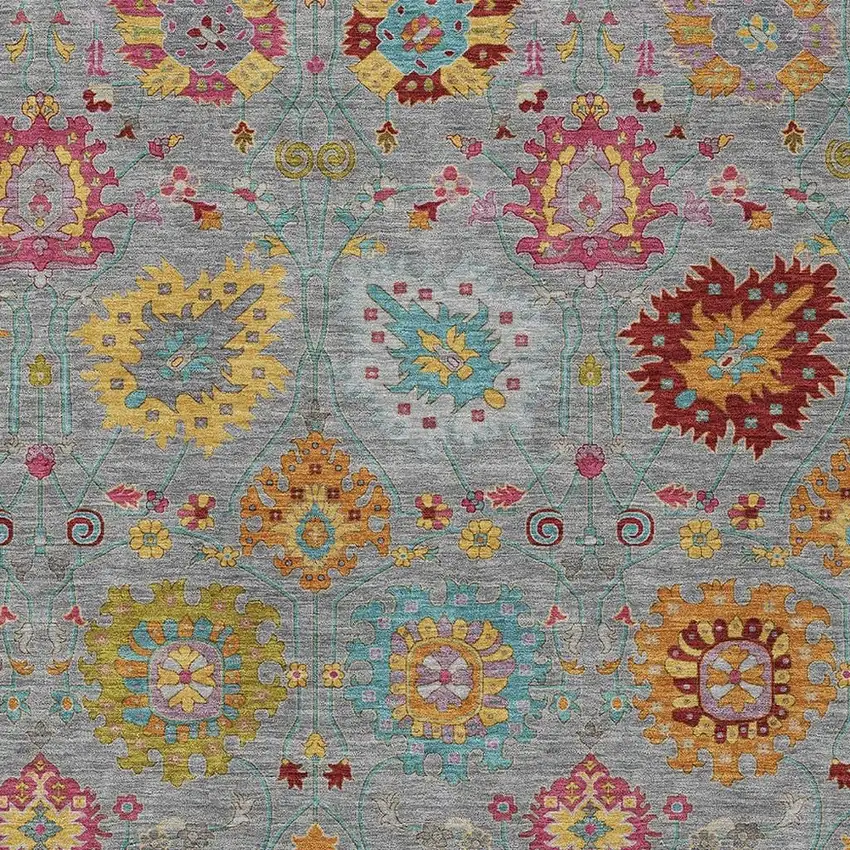 Gray Gold And Pink Damask Washable Indoor Outdoor Area Rug Photo 7