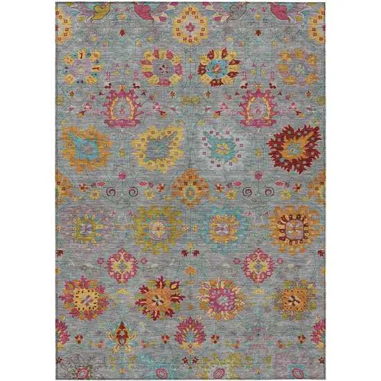 Gray Gold And Pink Damask Washable Indoor Outdoor Area Rug Photo 2