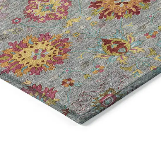 Gray Gold And Pink Damask Washable Indoor Outdoor Area Rug Photo 6