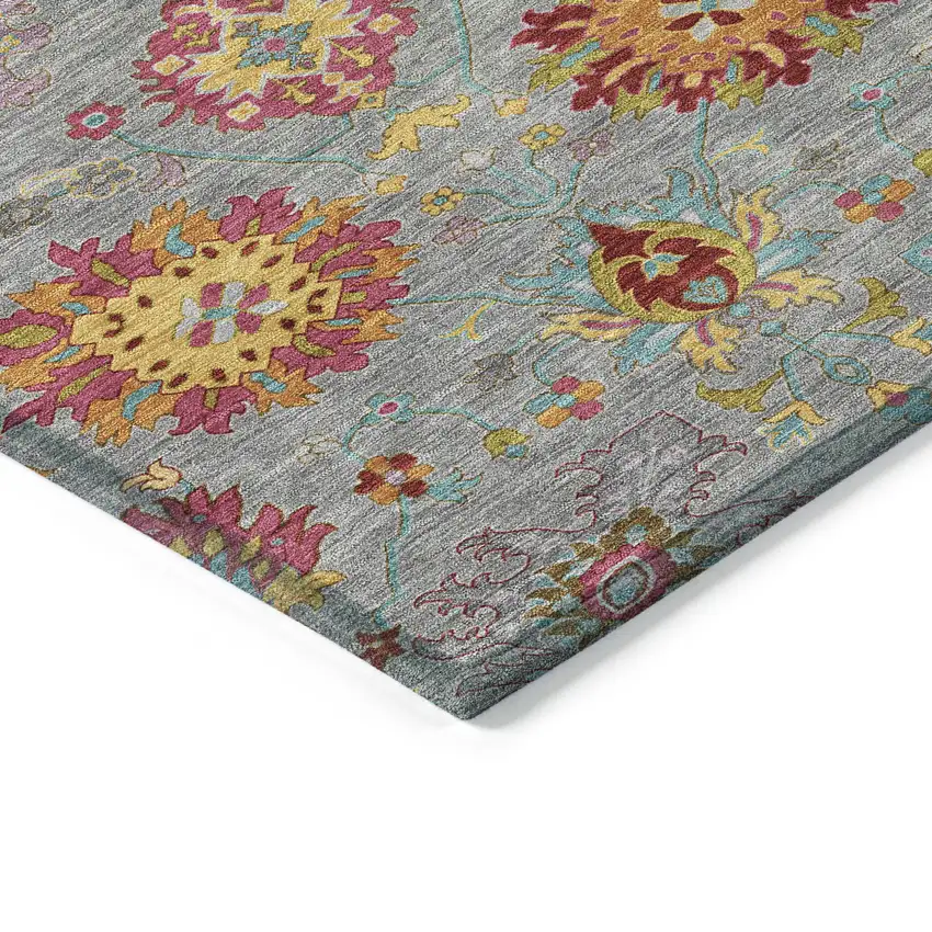 Gray Gold And Pink Damask Washable Indoor Outdoor Area Rug Photo 6