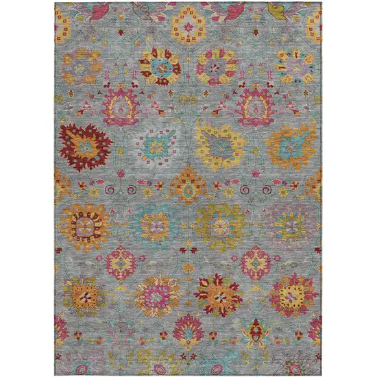 Gray Gold And Pink Damask Washable Indoor Outdoor Area Rug Photo 4