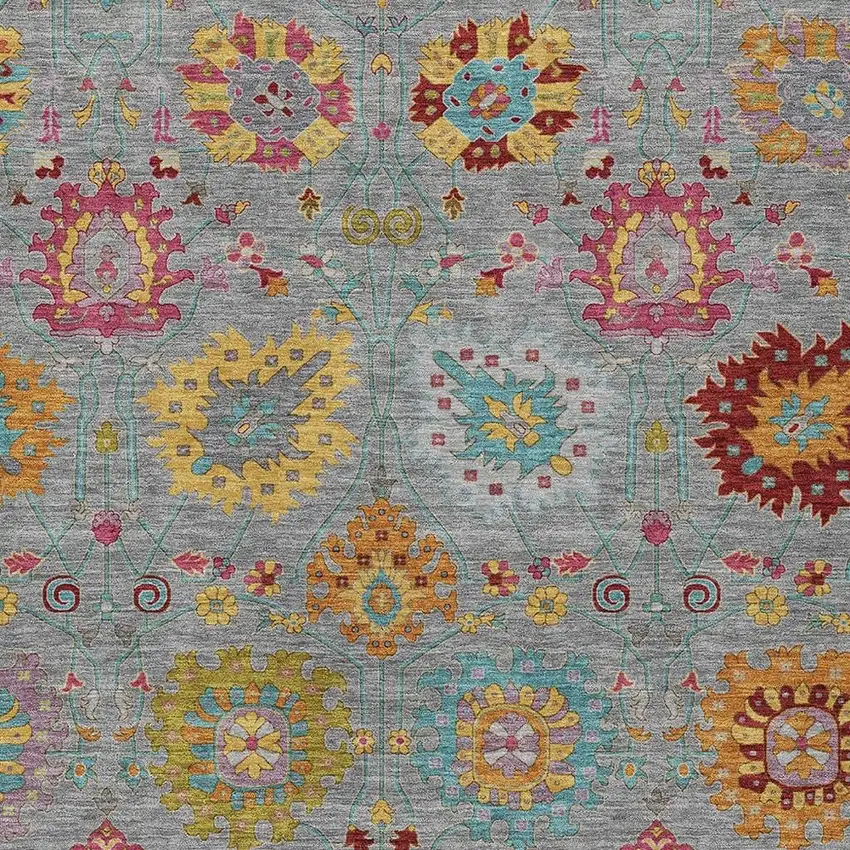 Gray Gold And Pink Damask Washable Indoor Outdoor Area Rug Photo 6