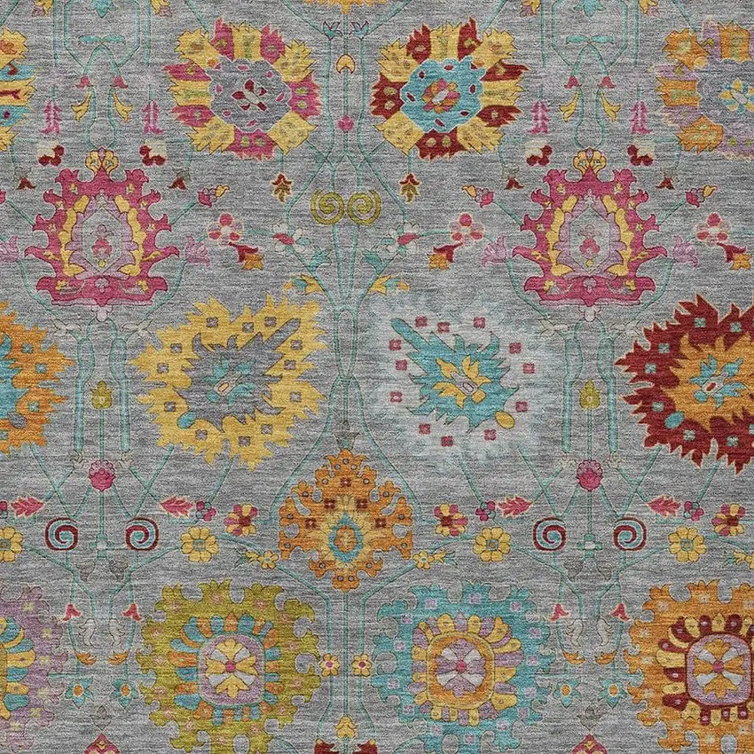 Gray Gold And Pink Damask Washable Indoor Outdoor Area Rug Photo 7