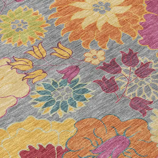 Gray Gold And Pink Floral Washable Indoor Outdoor Area Rug Photo 7