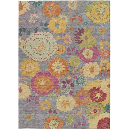 Gray Gold And Pink Floral Washable Indoor Outdoor Area Rug Photo 4